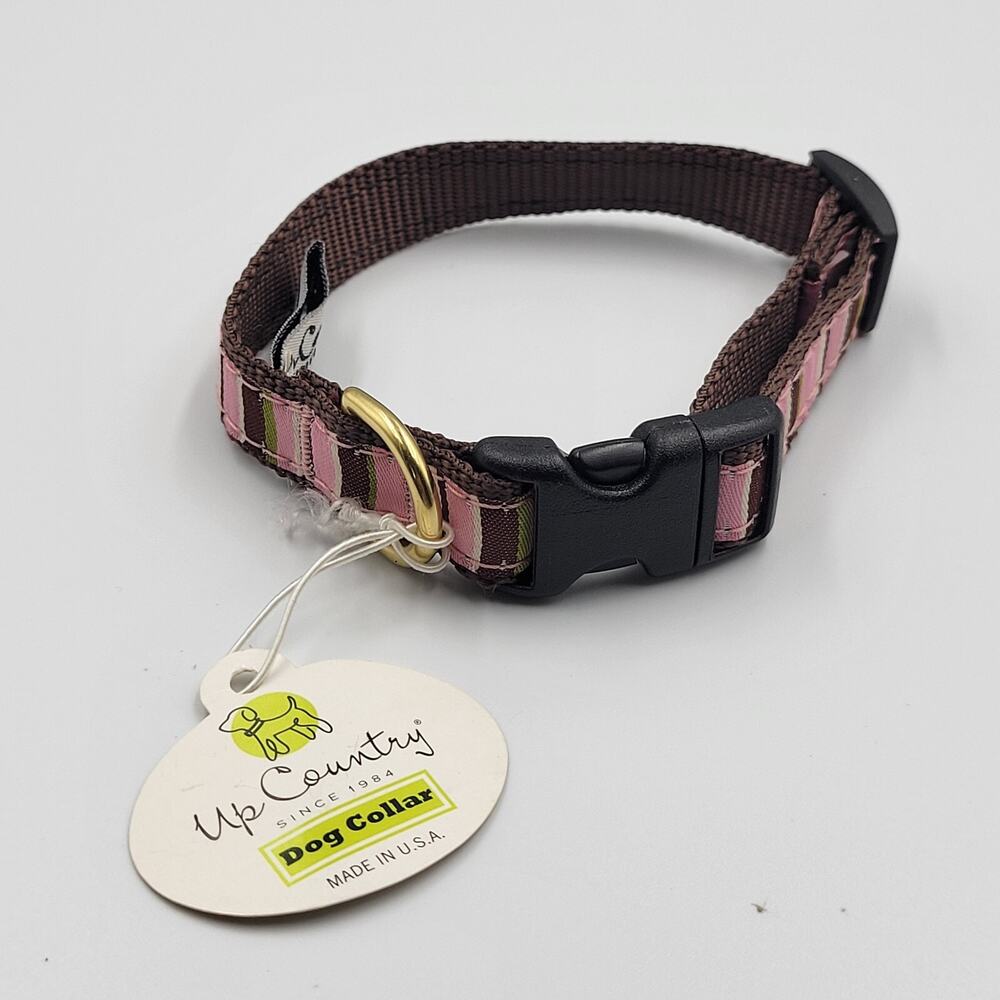 NEW UP COUNTRY DOG PUPPY COLLAR PINK BROWN STRIPE PATTERN CUTE SIZE L